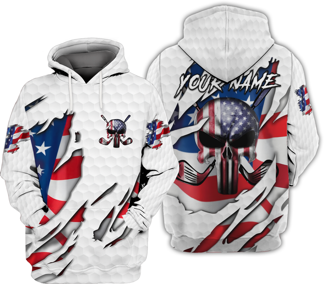 American Skull Flag Custom Golf Polo ShirtGift For Golfers, Golf Gift For Men, America 250 Anniversary Golf Shirt