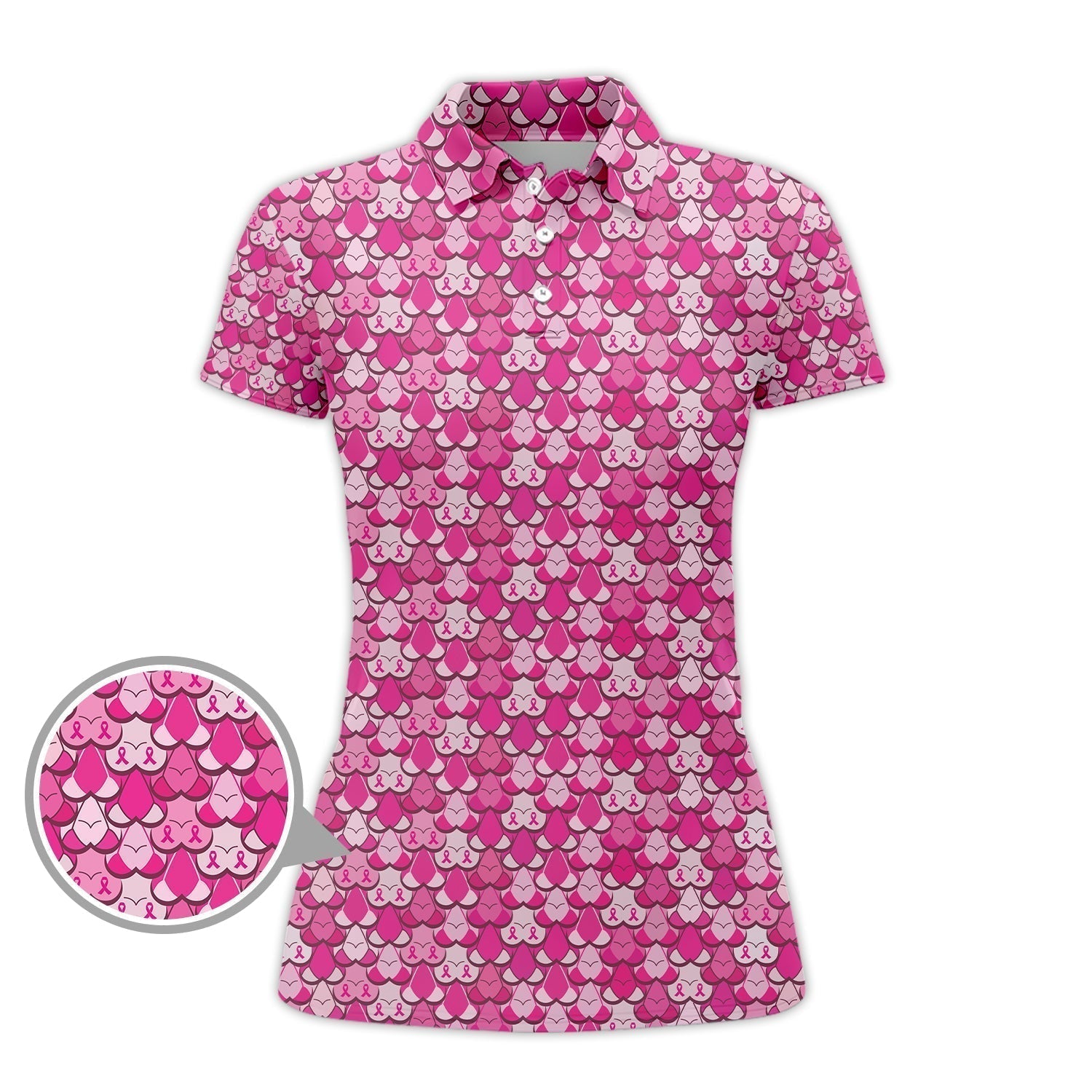 American Tatas Funny Golf Shirt, Pattern Pink Breast Cancer Polos For Golfers