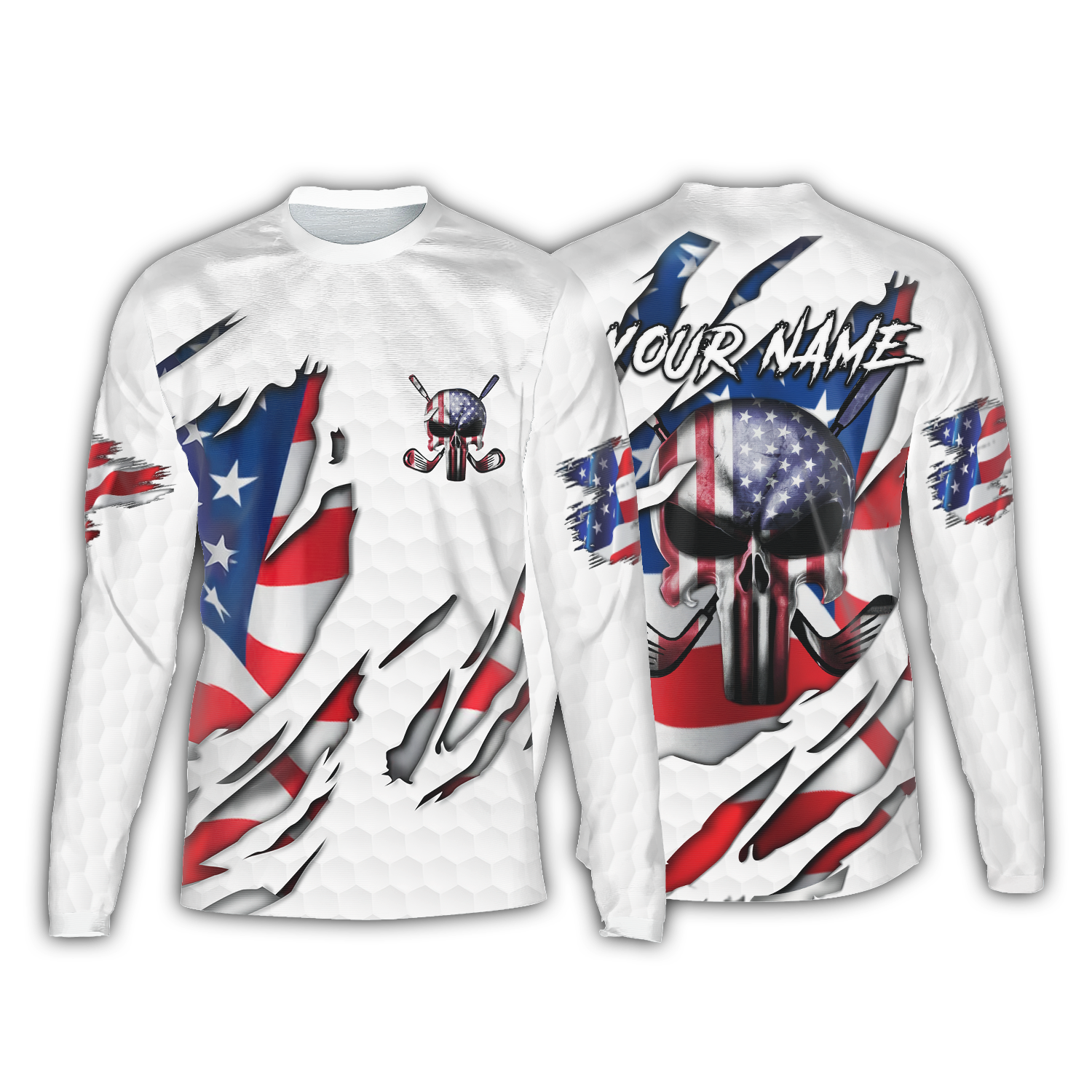 American Skull Flag Custom Golf Polo ShirtGift For Golfers, Golf Gift For Men, America 250 Anniversary Golf Shirt