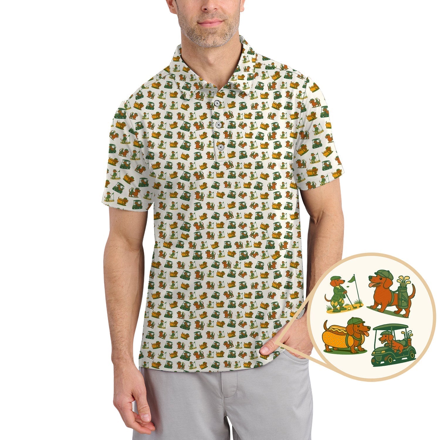 Dachshund Pattern Golf Shirt – Funny Dog Golf Polos For Pet Lovers - Golf Gift For Golfers