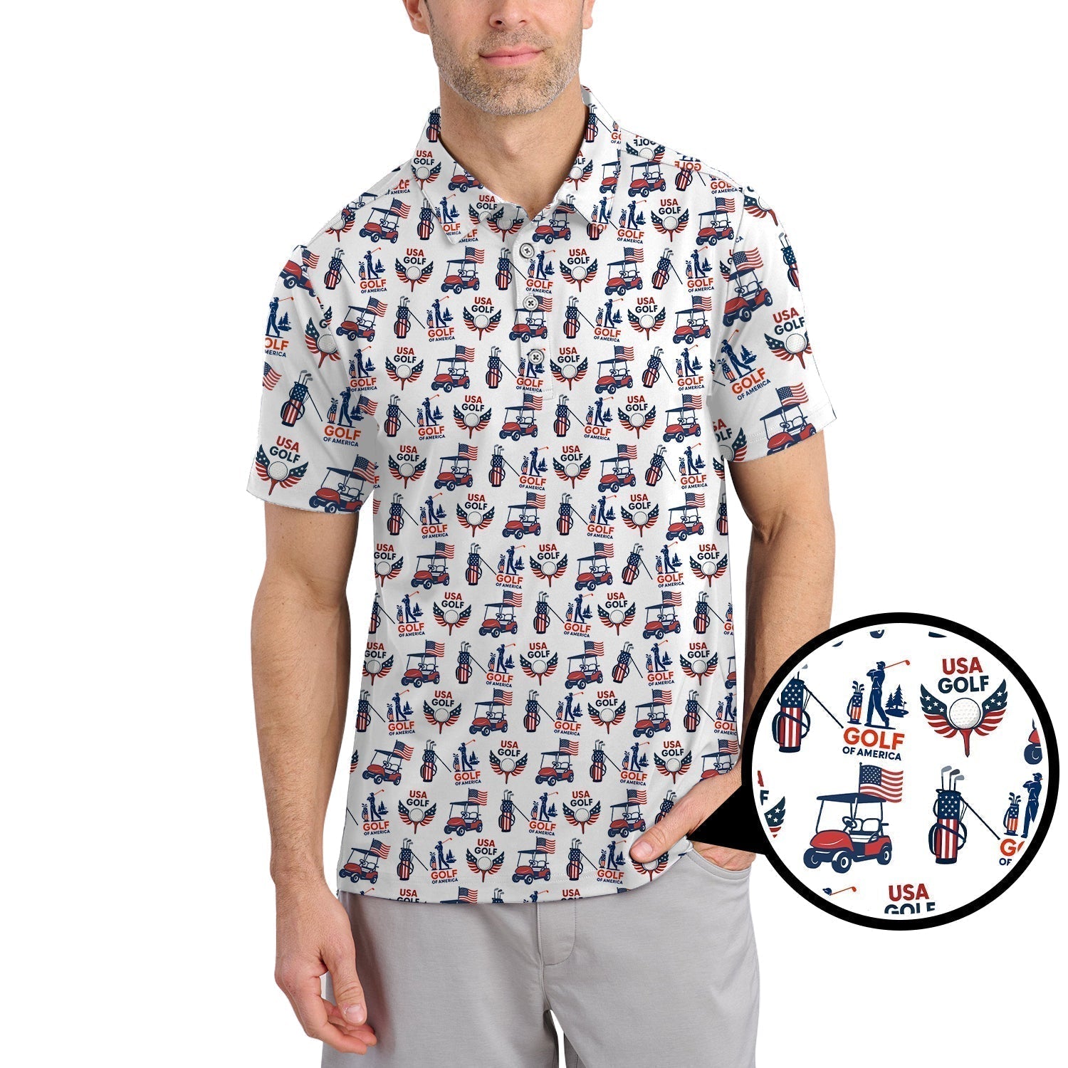 USA Golf Shirts, American Golf Shirt For Men, Pattern Golf Gift For Golfers