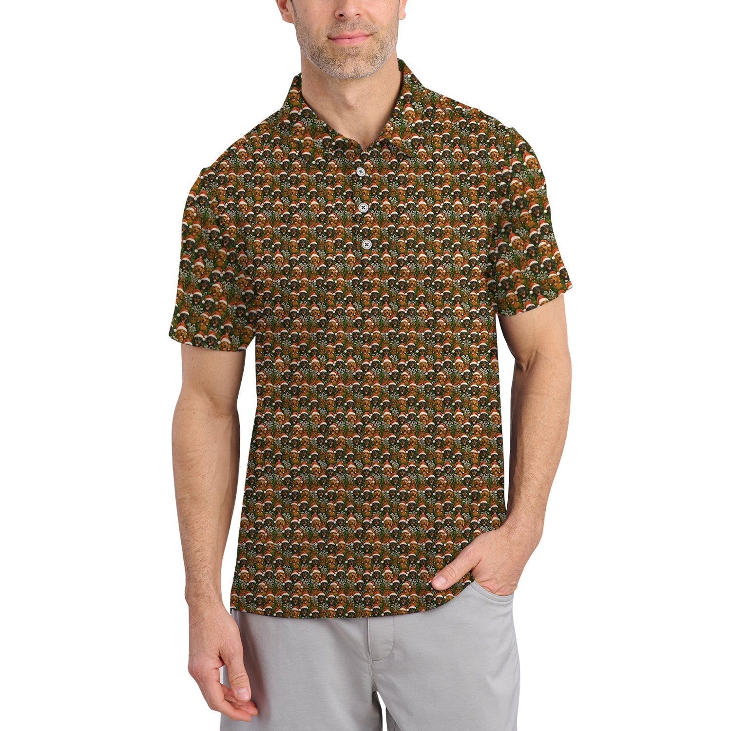 Dachshund Golf Shirt For Men, Christmas Pattern Golf Shirt, Funny Golf Shirt For Golfer