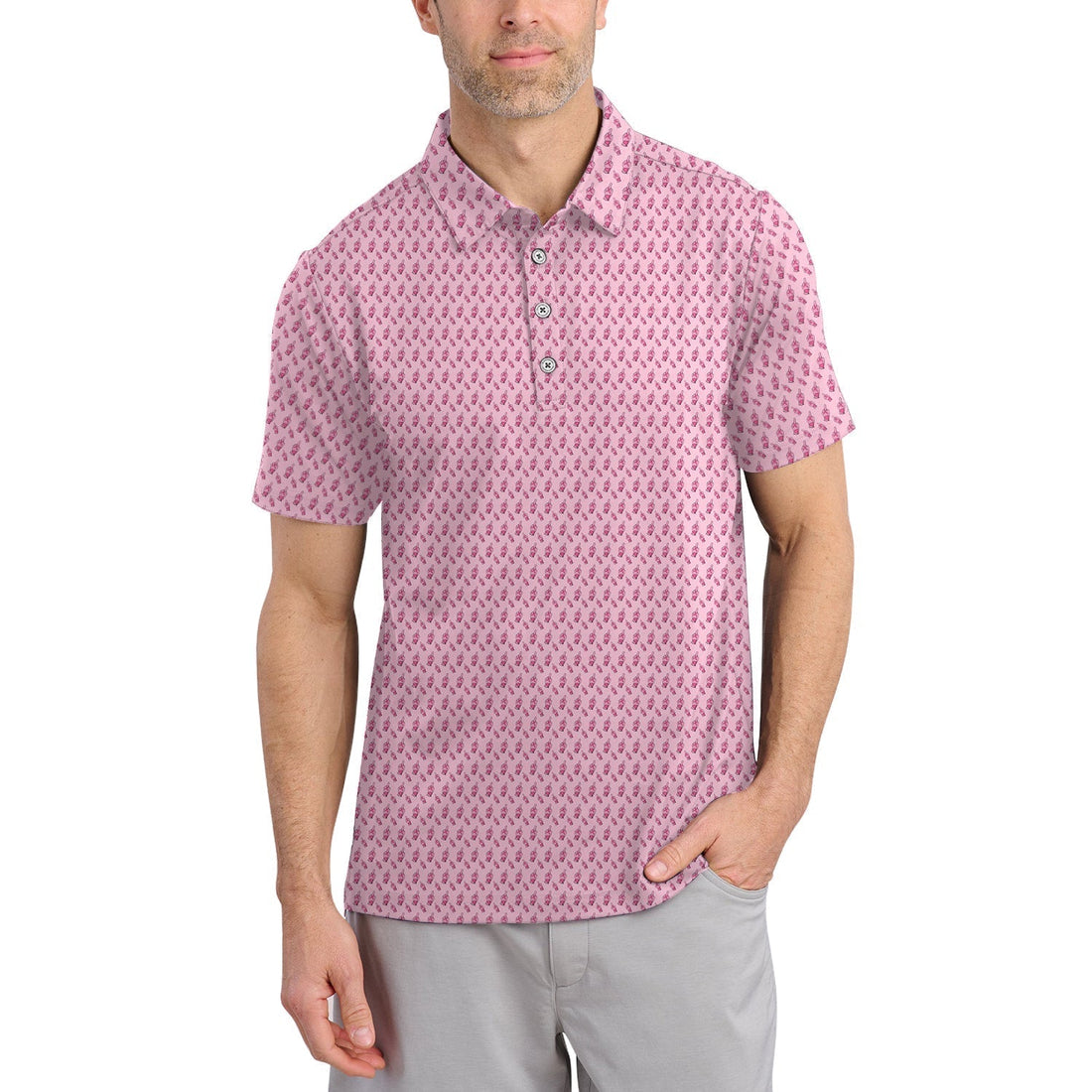 Funny Pattern Golf Shirt, Pink Golf Shirt For Women, Breast Cancer Golf Shirt For Golfer