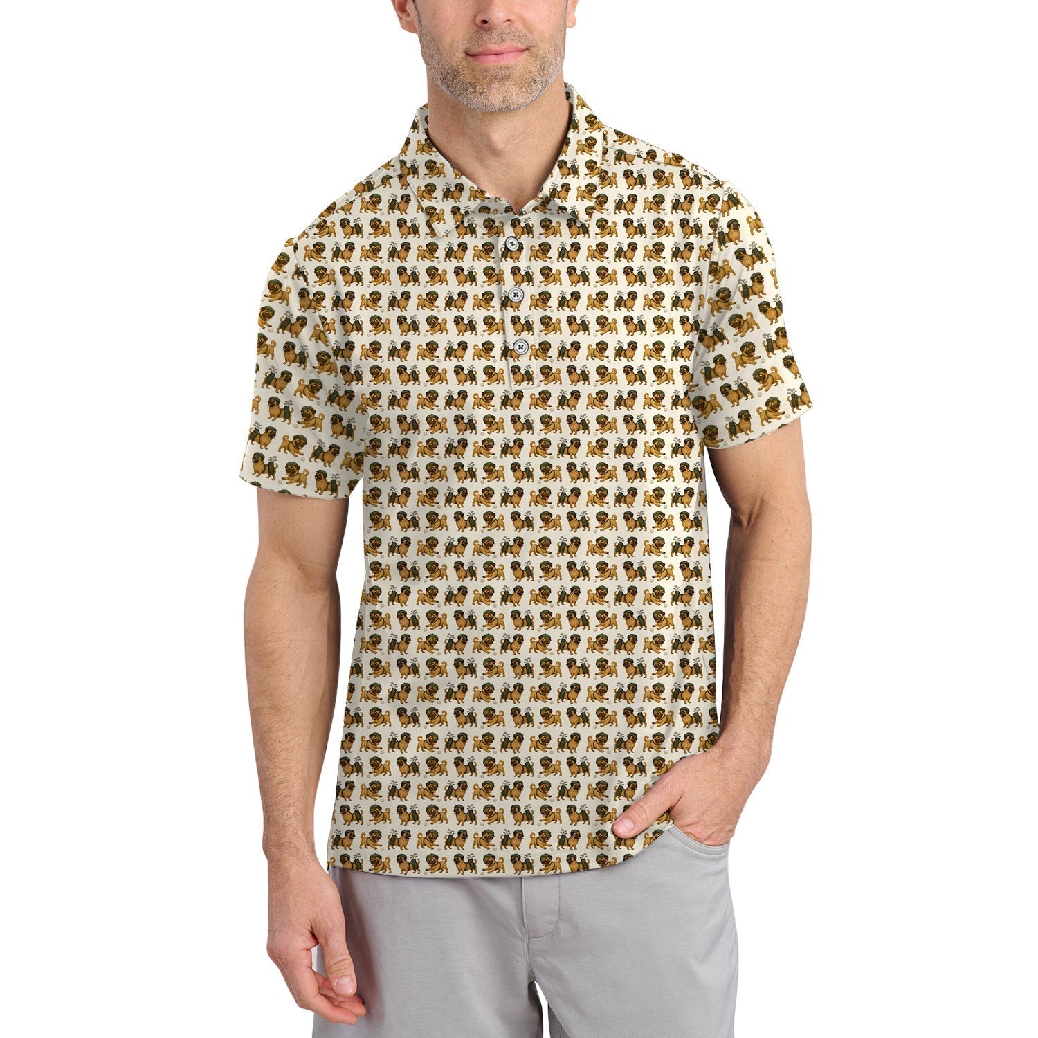 Pug Pattern Golf Shirt - Dog Golf Polos For Pet Lovers - Funny Golf Shirts For Golfers