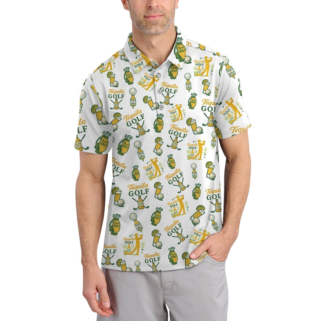 Golf Shirt For Men's, Tequila Golf Pattern Polos, Drink & Golf Shirts, Funny Men Golf Gift