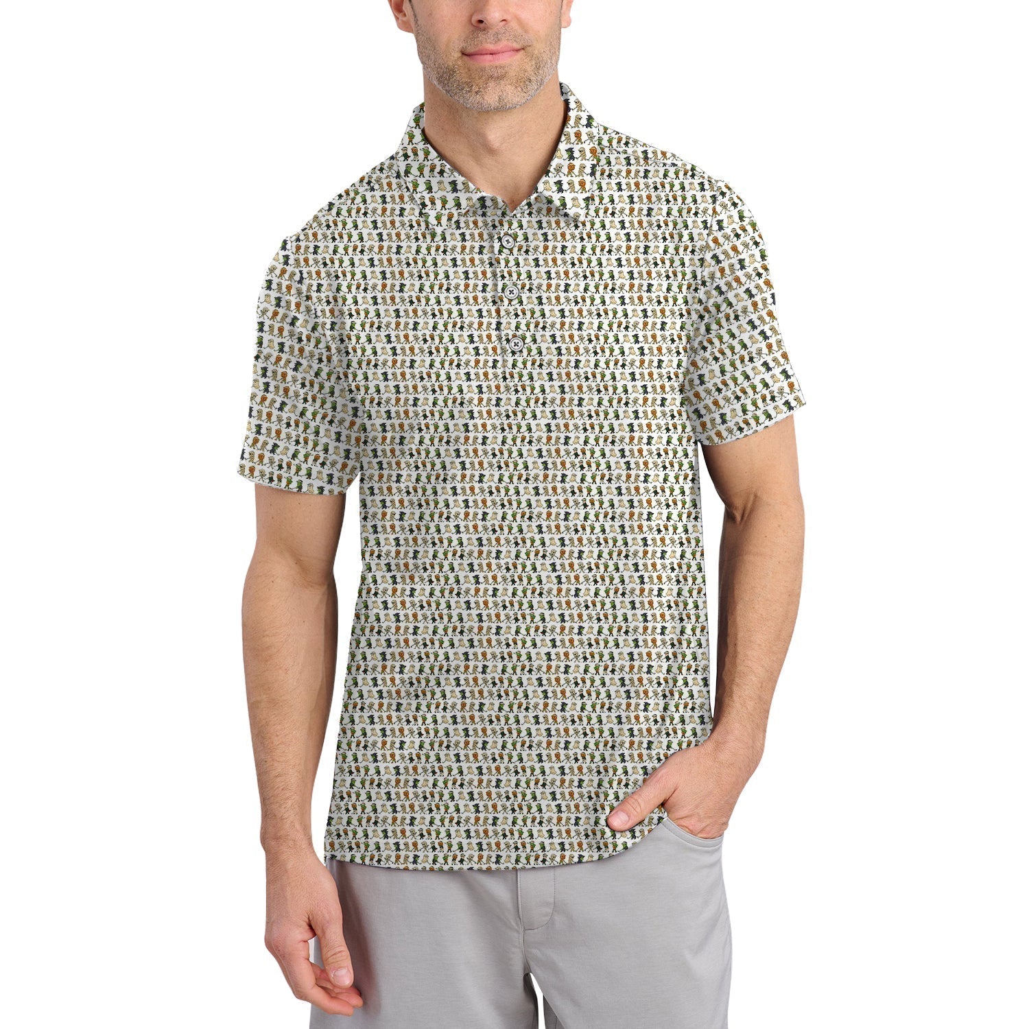 Crazy Pattern Golf Shirt, Halloween Golf Shirt For Men, Funny Golf Shirt, Golf Gift For Golfer