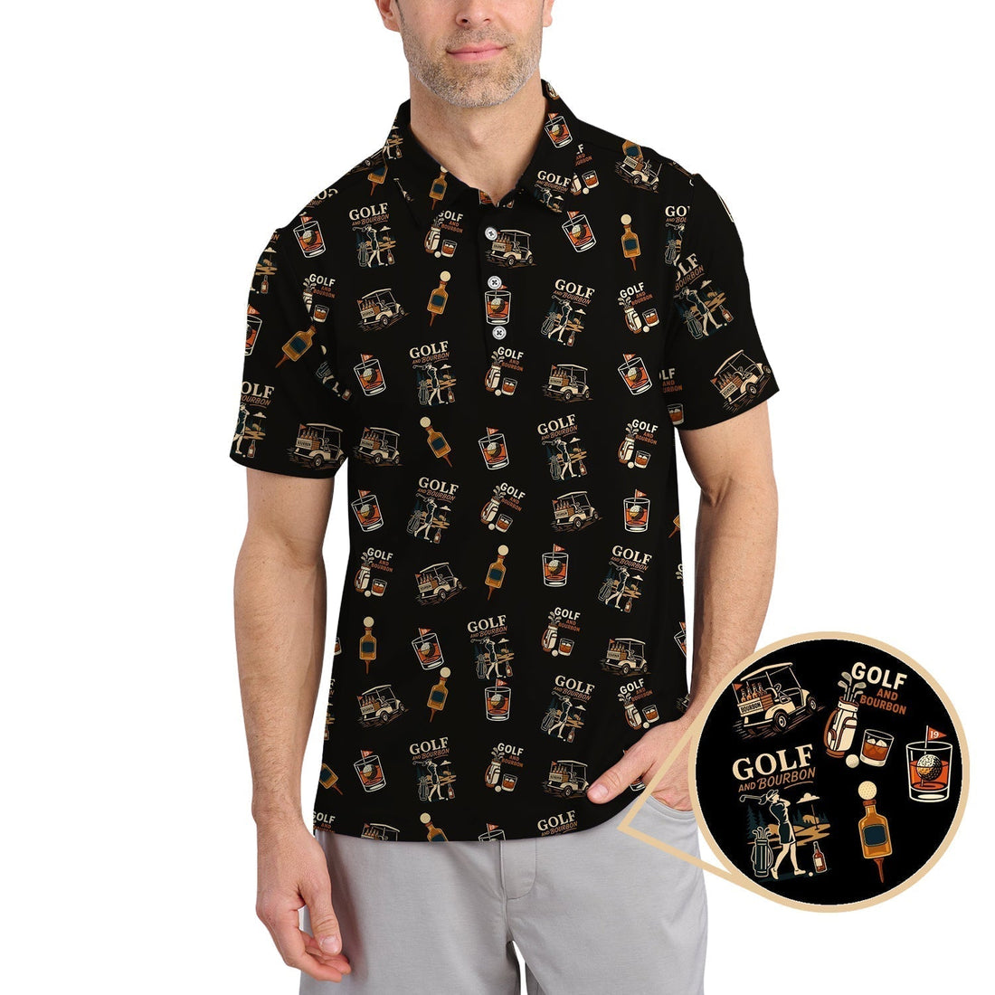 Golf And Bourbon Pattern Polos, Women’s Golf Shirt, Golf Gift For Golfers