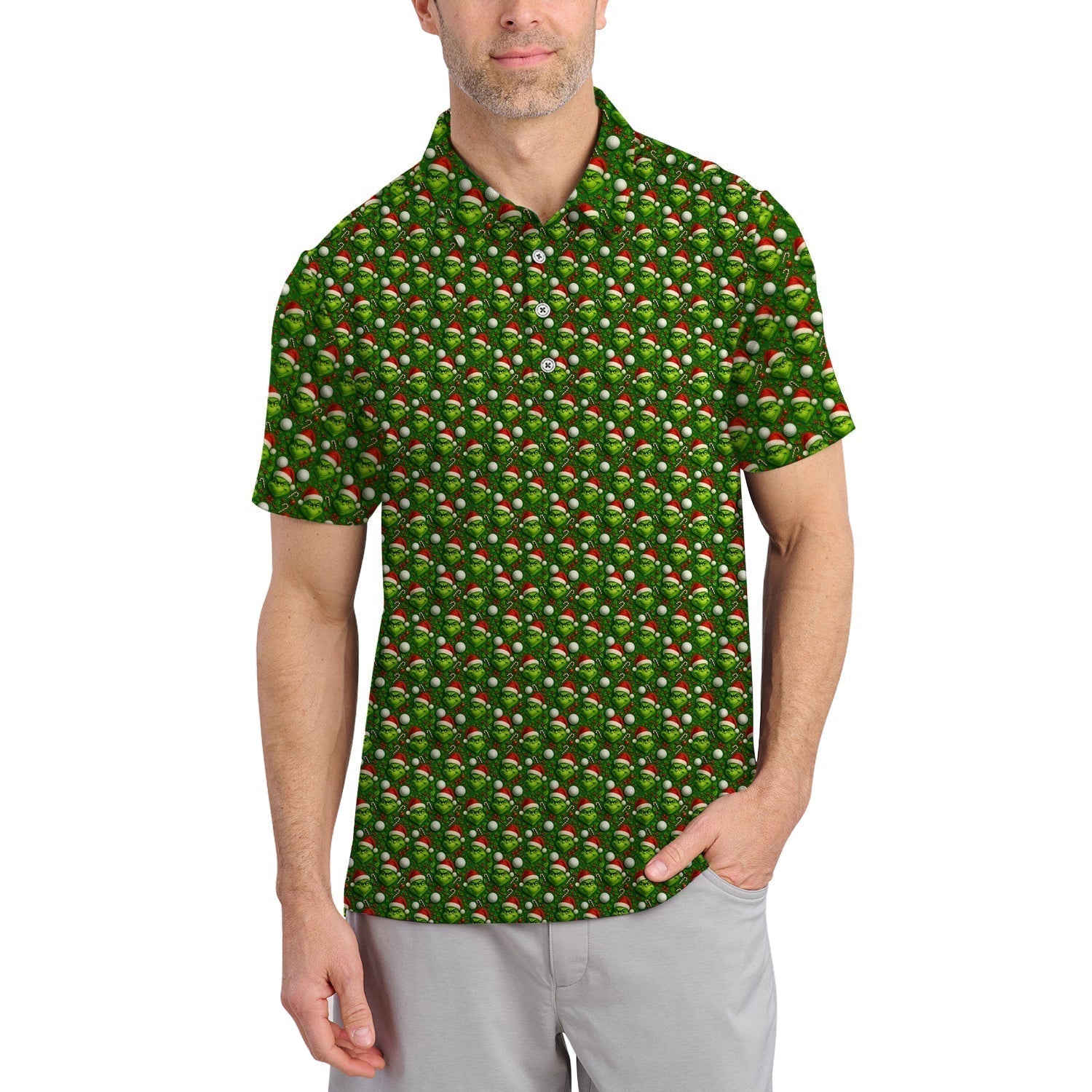 Grinch Golf Shirt For Golfer, Pattern Golf Shirt, Funny Golf Shirt For Men, Christmas Golf Shirt