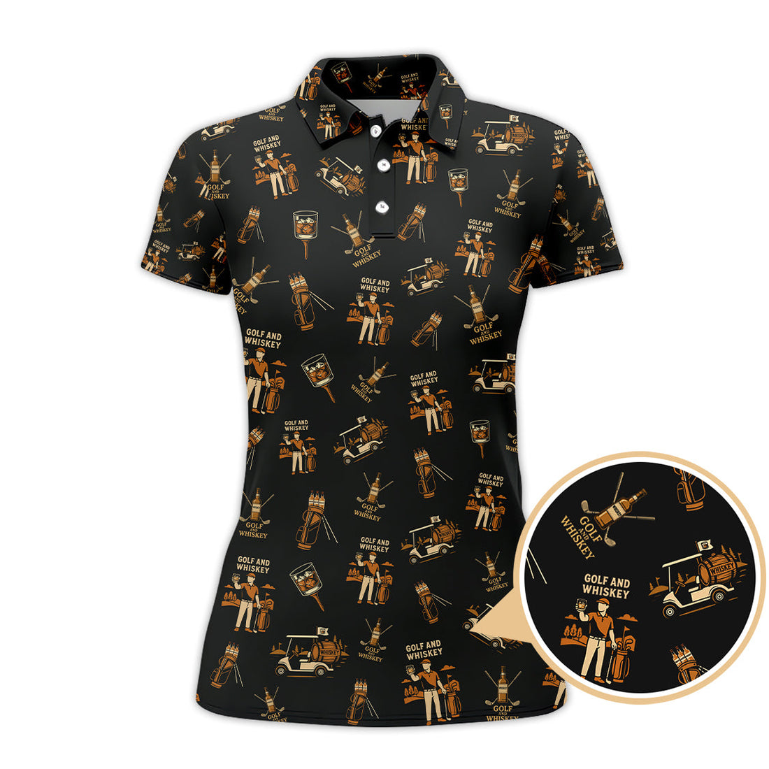 Pattern Golf Polos For Men, Golf And Whiskey Shirt With Retro Style For Golfers, Crazy Golf Shirt