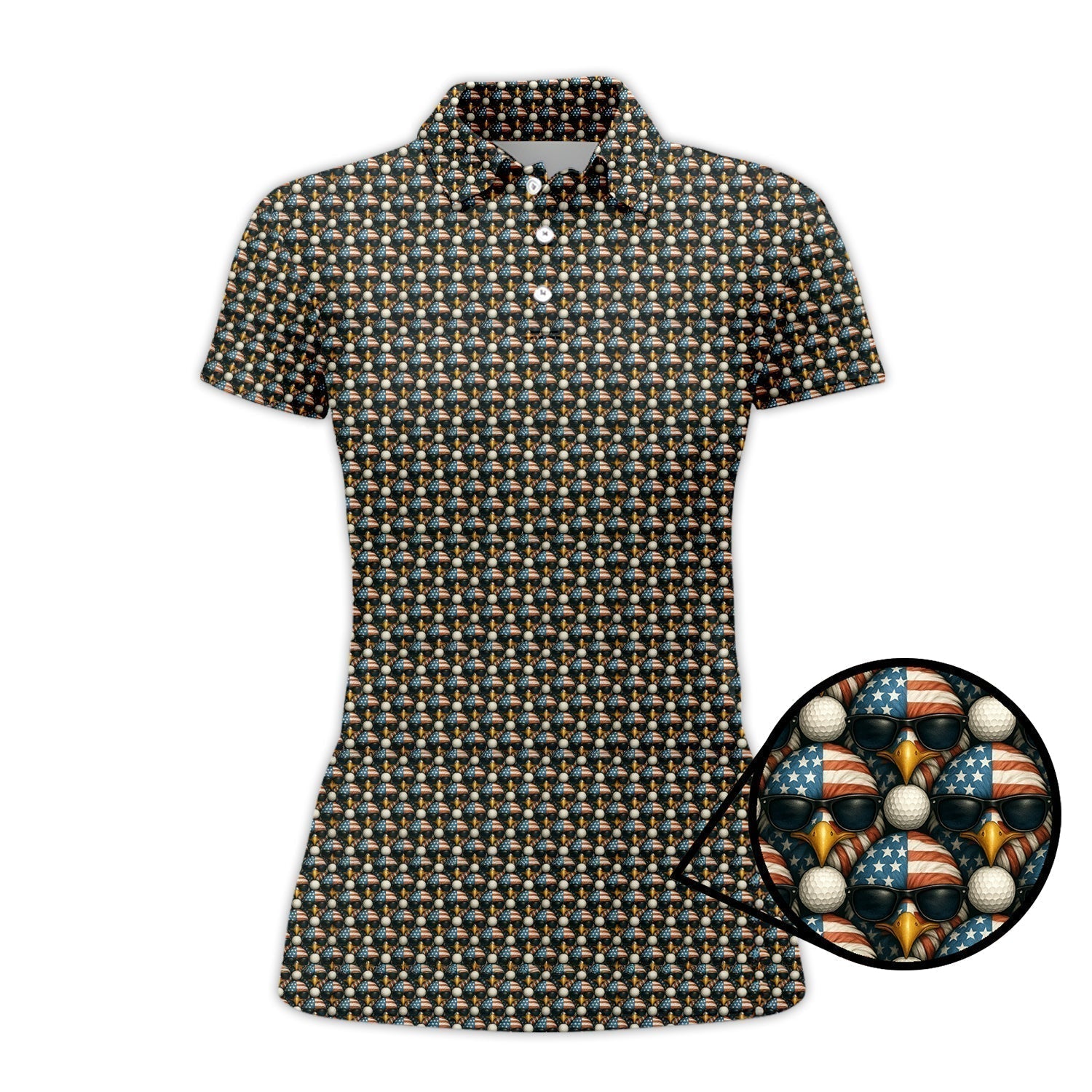 American Flag Eagle And Golf Ball Pattern Golf Polos, USA Golf Shirt, Crazy Golf Shirt For Men