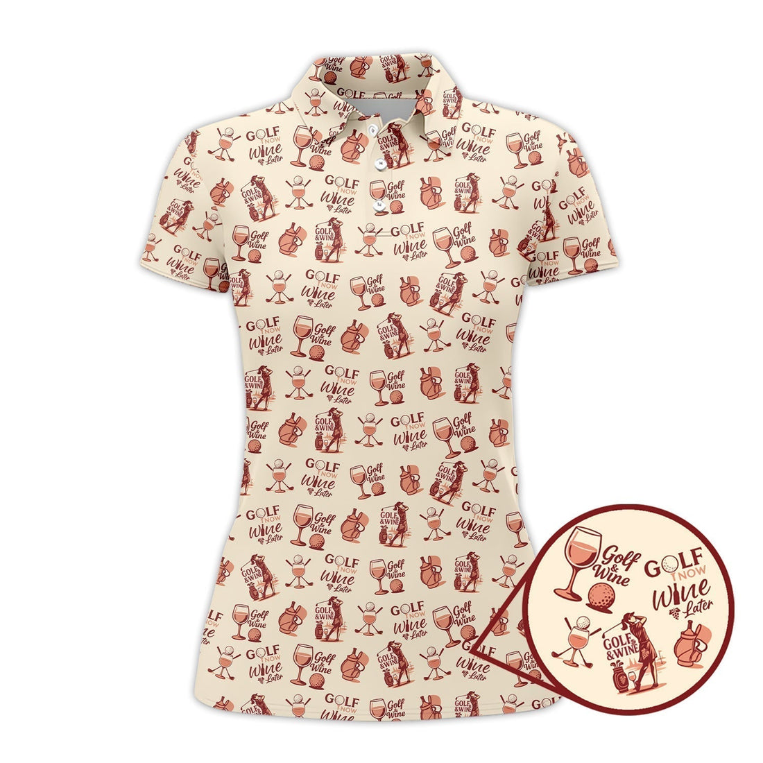 Funny Golf Polos For Wine Lovers, Golf And Wine Pattern Shirt, Golf Gift For Women