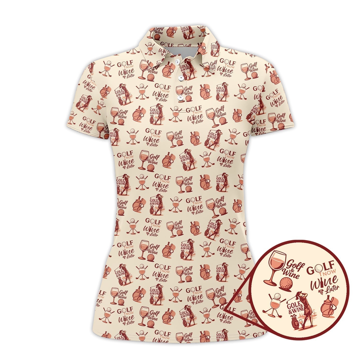 Funny Golf Polos For Wine Lovers, Golf And Wine Pattern Shirt, Golf Gift For Women