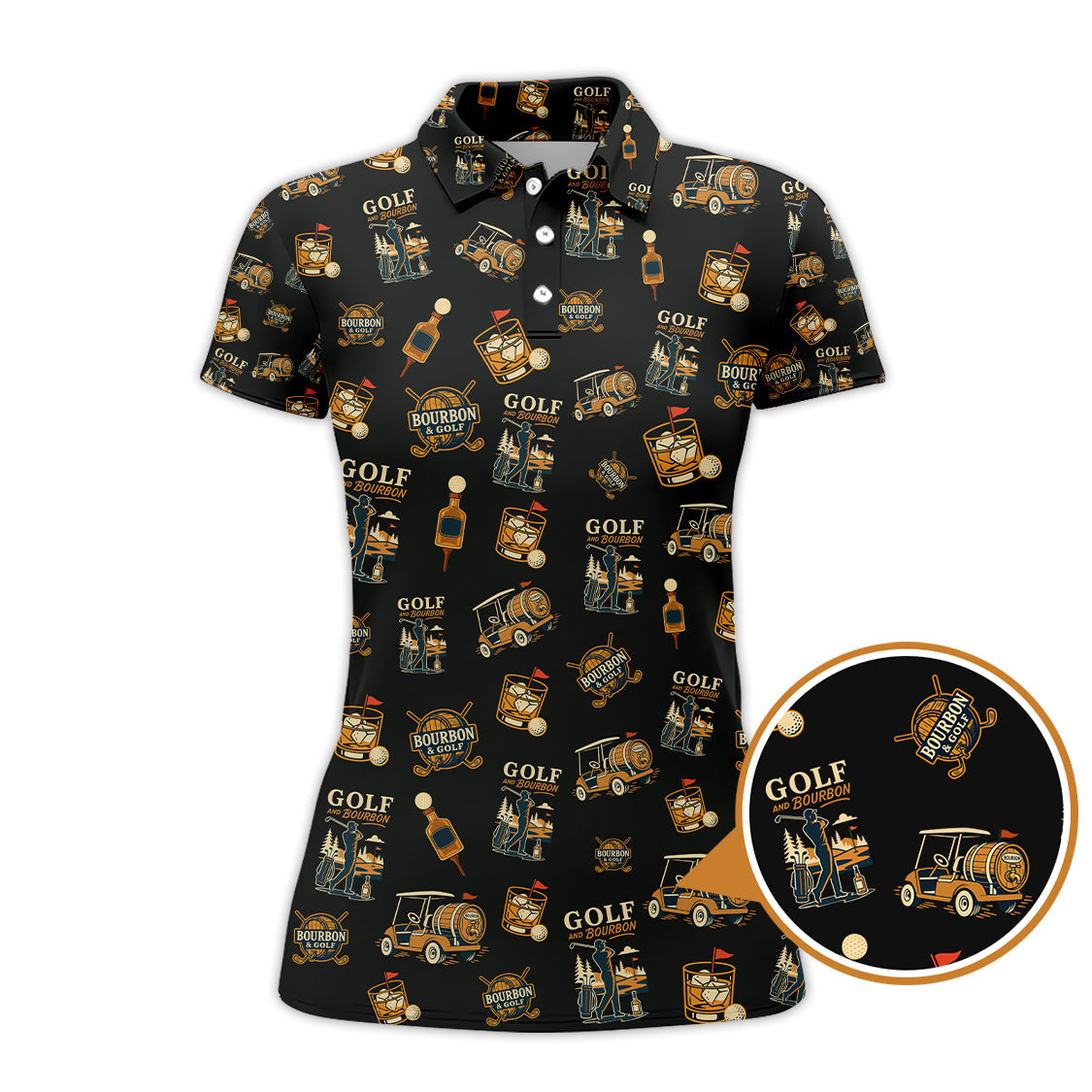 Funny Bourbon Pattern Polos, Golf and Bourbon Shirt for Men, Gift For Golfers