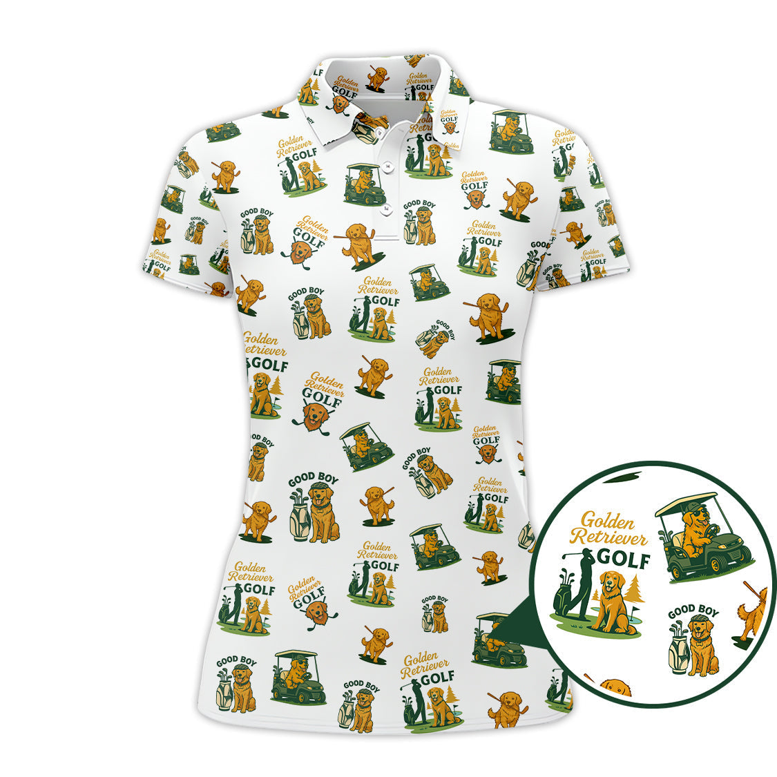Golden Retriever Pattern Golf Shirt For Men's, Crazy Golf Polos, Funny Golf Shirts For Golfers