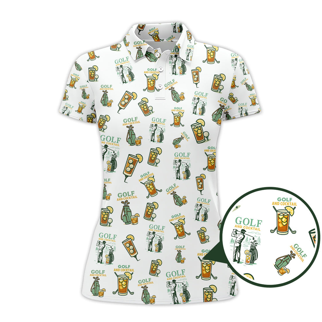 Funny Pattern Cocktail Golf Polos, Men Golf Shirt, Golf Gift For Golfers