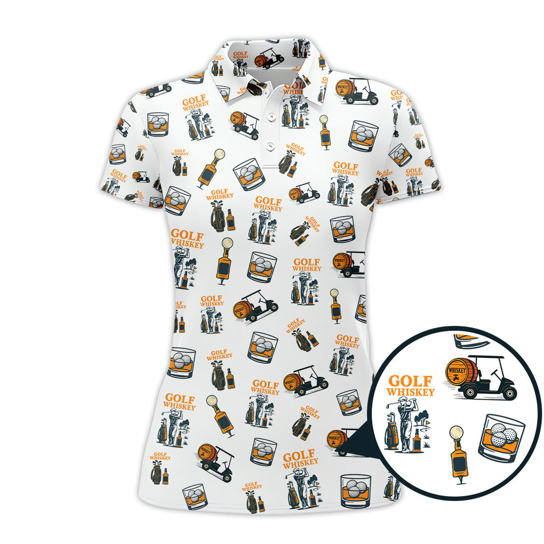 Golf & Whiskey Pattern Golf Polos, Funny Golf Shirt For Men, Crazy Golf Shirts For Golfers
