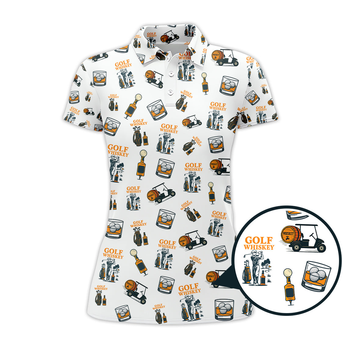 Golf & Whiskey Pattern Golf Polos, Funny Golf Shirt For Men, Crazy Golf Shirts For Golfers