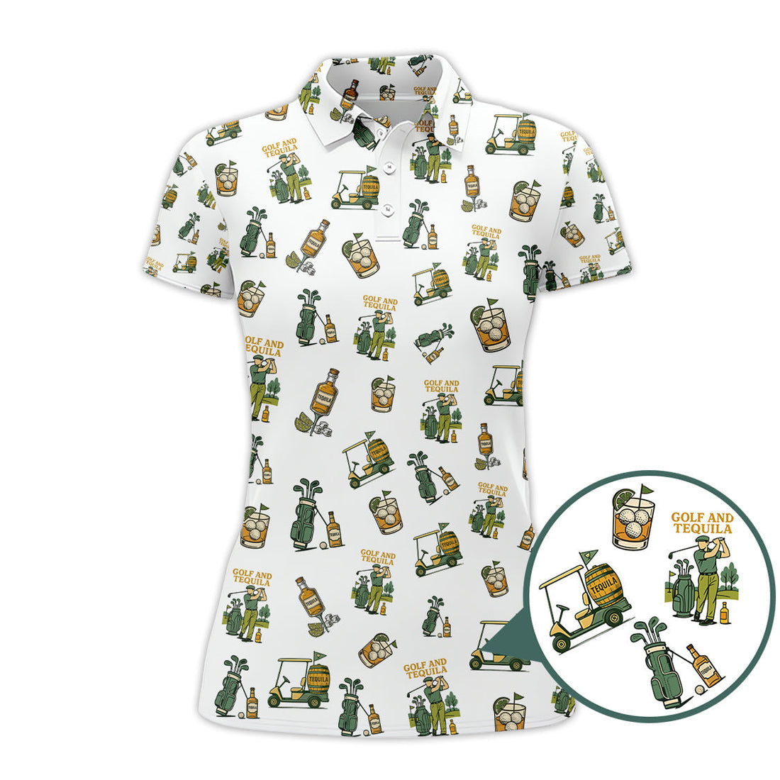 Golf and Tequila Pattern Golf Polos, Funny Whiskey Golf Shirt For Golfers, Golf Shirts For Men