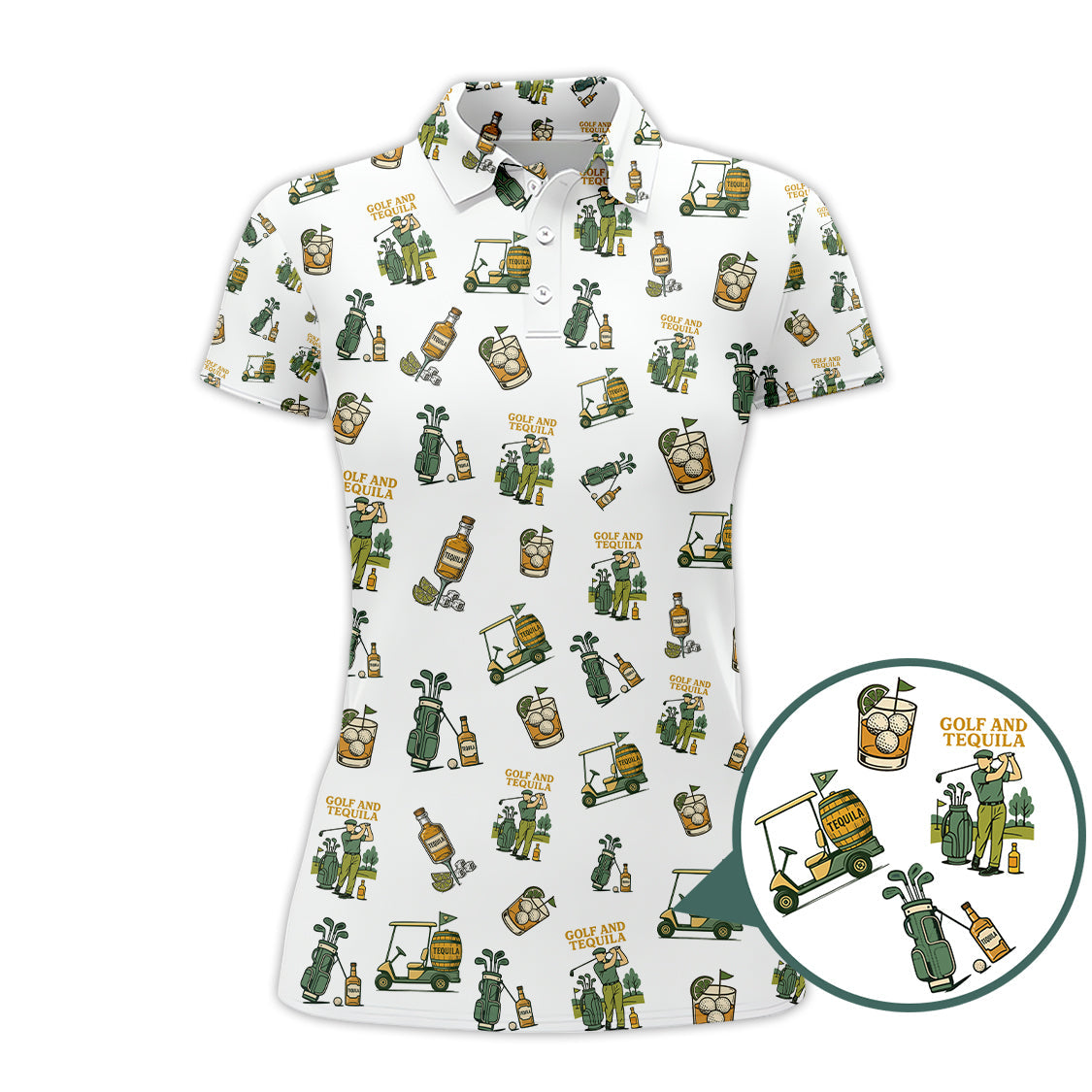 Golf and Tequila Pattern Golf Polos, Funny Whiskey Golf Shirt For Golfers, Golf Shirts For Men