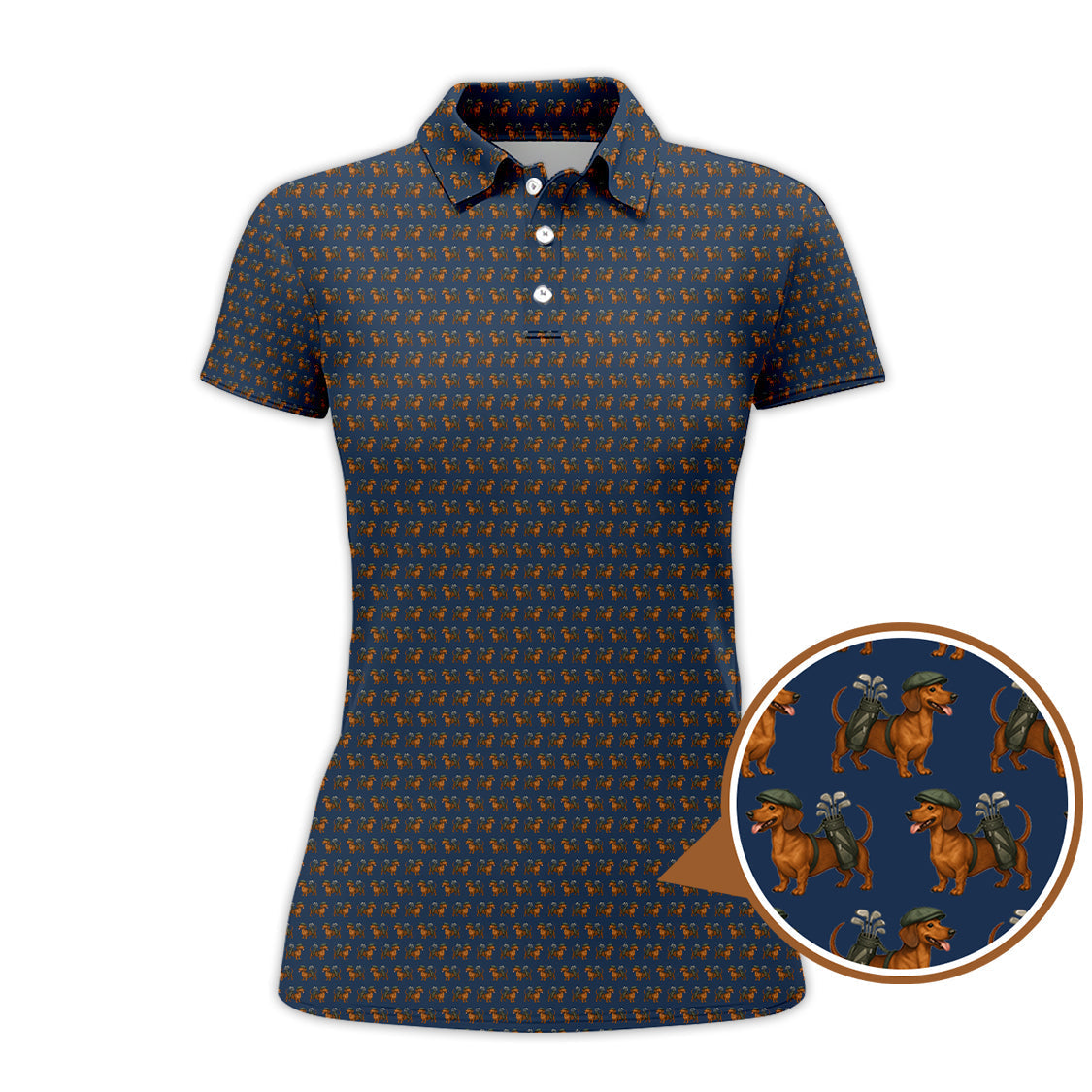 Dachshund Pattern Golf Polos, Crazy Dachshund Golf Shirt For Men, Funny Golf Shirt For Golfer