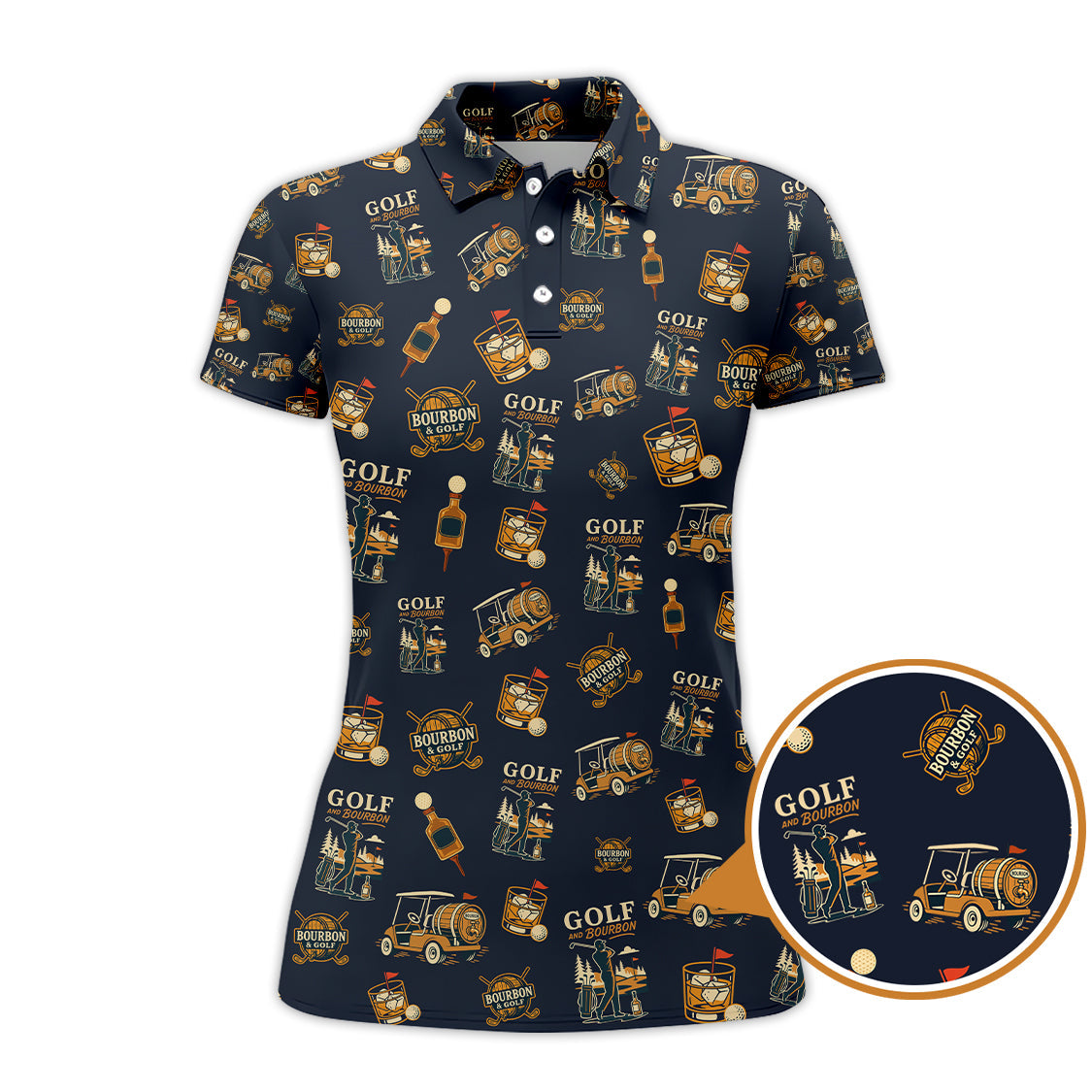 Golf and Bourbon Pattern Polos, Funny Bourbon Shirt For Men, Crazy Golf Shirts For Golfers