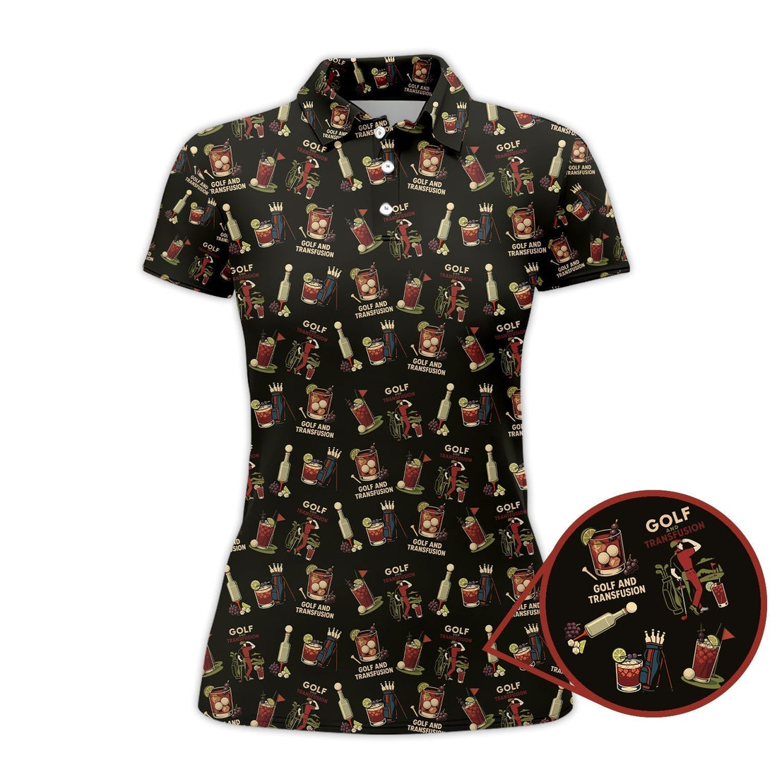 Golf And Transfusion Drink Pattern Polos, Transfusion Golf Shirt For Men, Funny Golf Shirts For Golfers