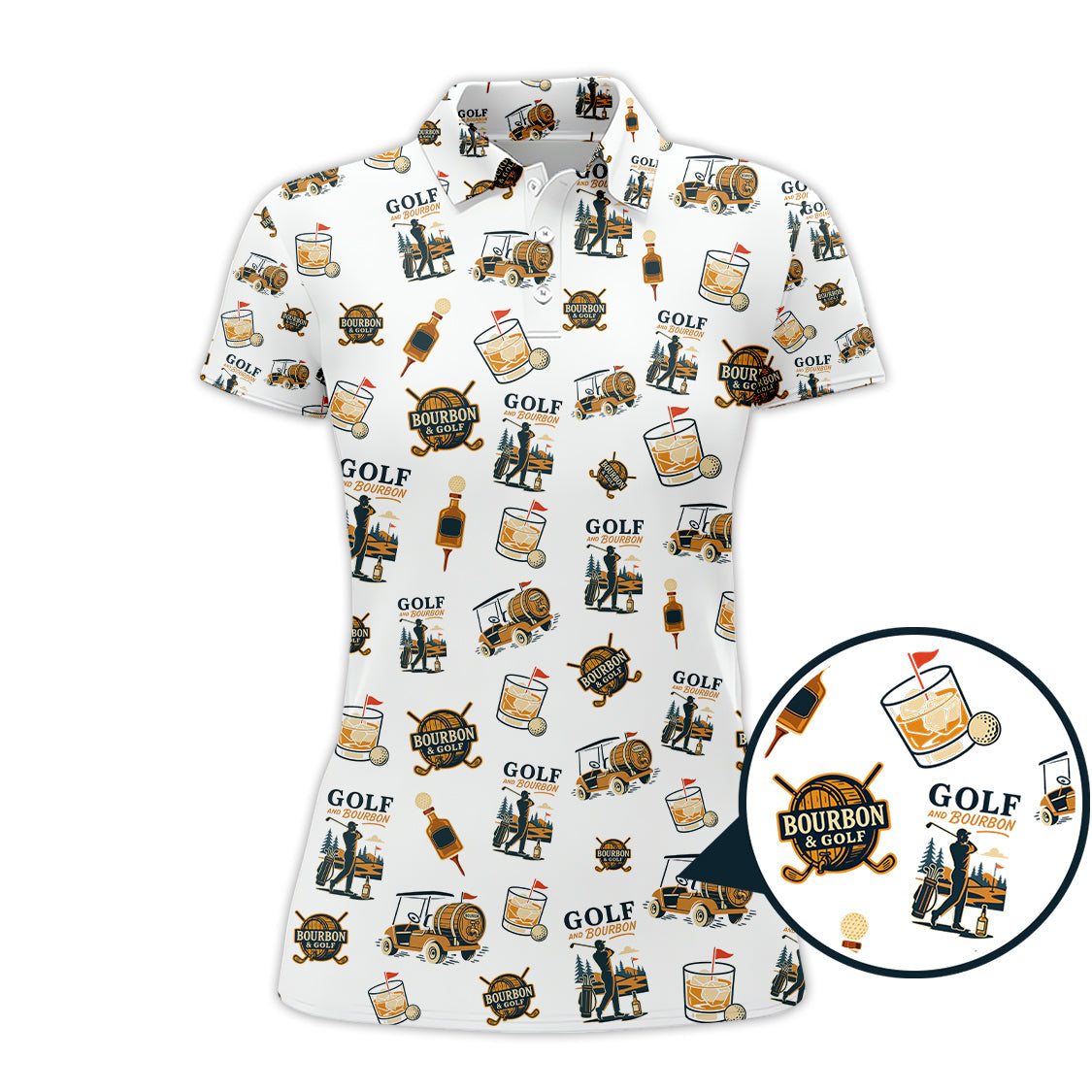 Funny Bourbon Pattern Polos, Golf and Bourbon Shirt for Men, Gift For Golfers