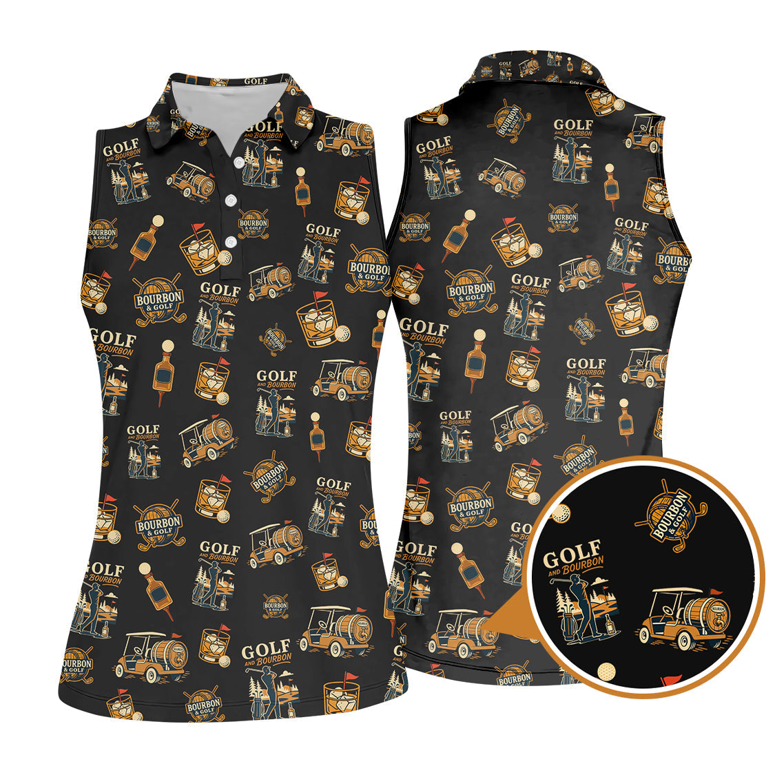 Bourbon Whiskey & Golf Polos, Funny Pattern Golf Shirt, Golf Gift For Men's