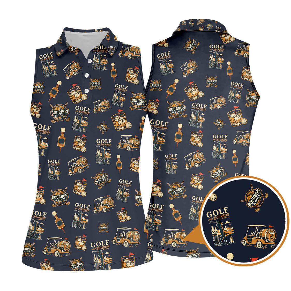 Bourbon Whiskey & Golf Polos, Funny Pattern Golf Shirt, Golf Gift For Men's