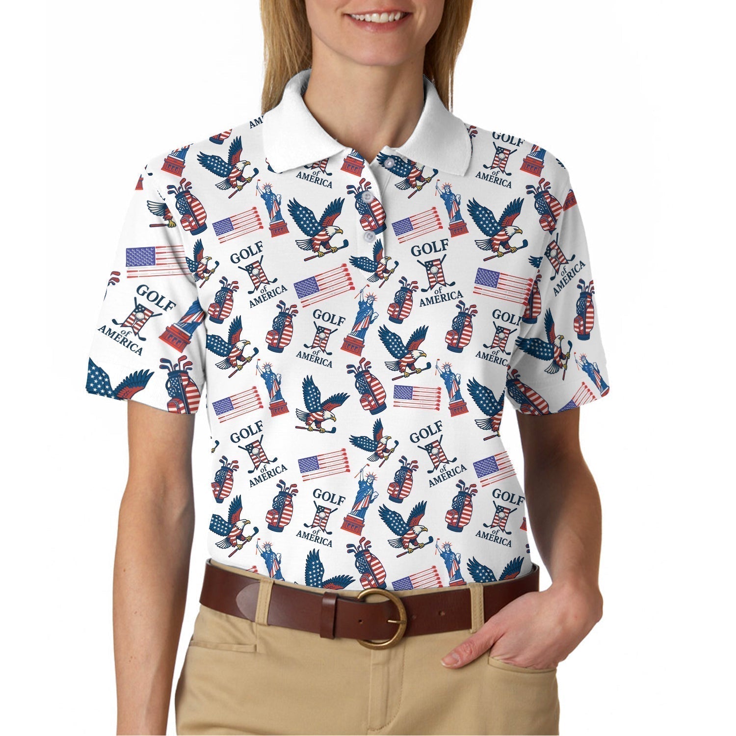 Golf Of America Pattern Golf Polos, USA Golf Shirt For Men, Crazy Golf Shirt For Golfers