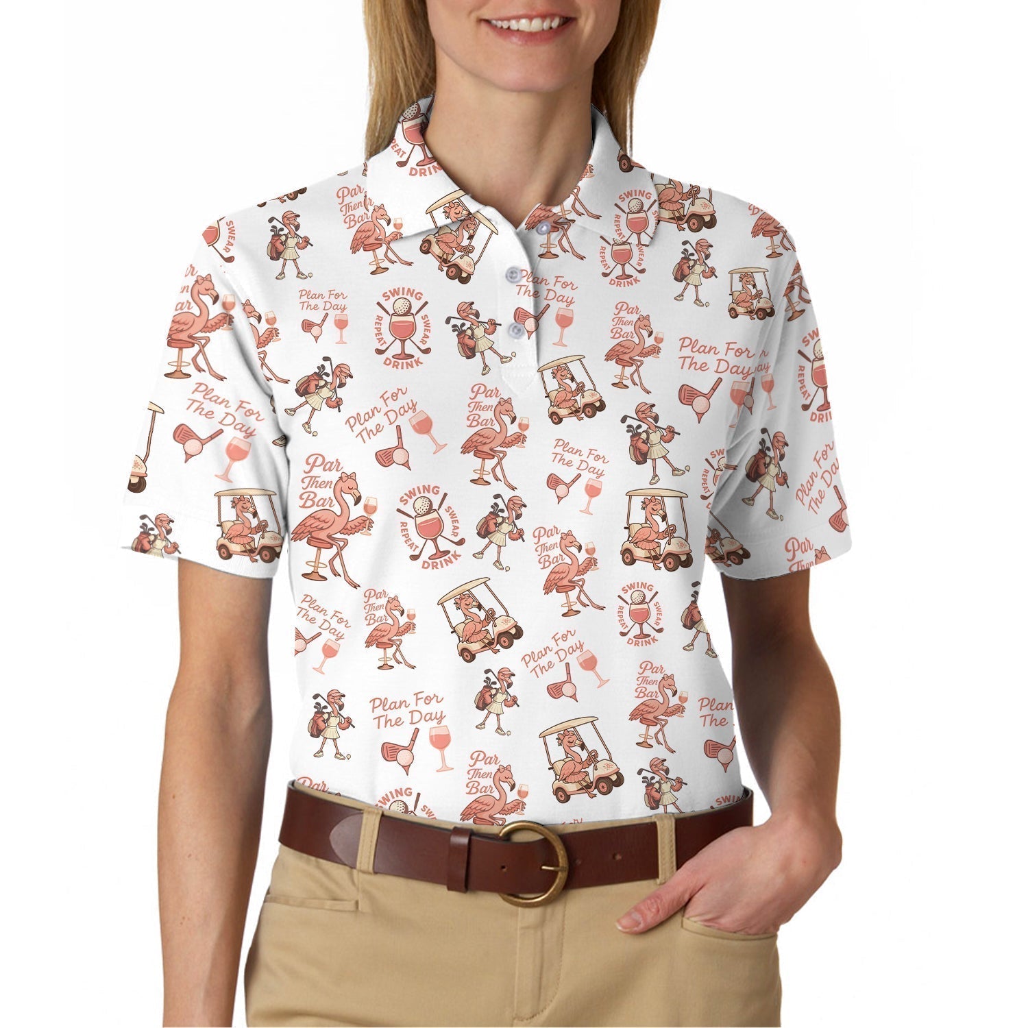 Flamingo Golf Shirt For Golfers, Funny Womens Golf Polos, Pattern Ladies Golf Shirt