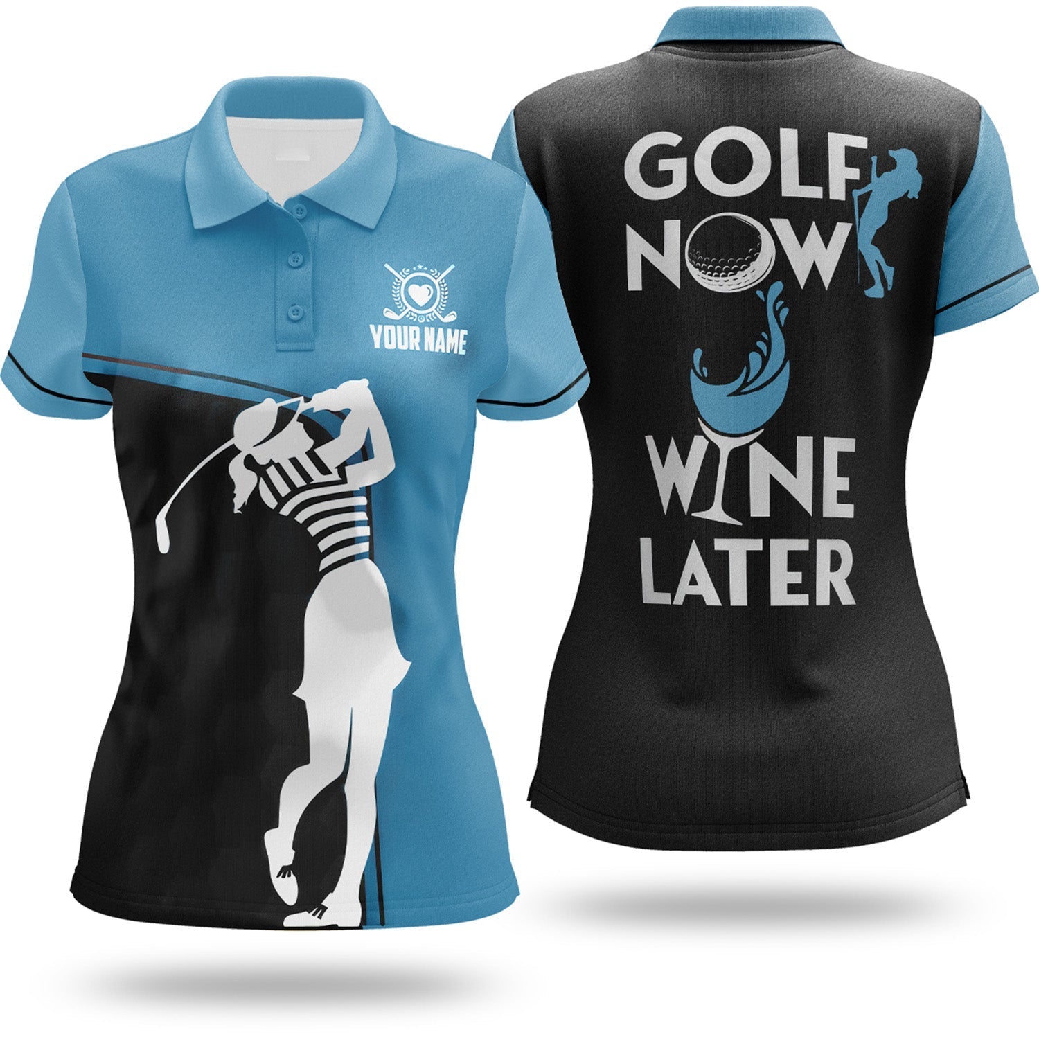Golf Now Wine Later Custom Womens Golf Polo ShirtGolfing Apparel, Womens Golf Gifts