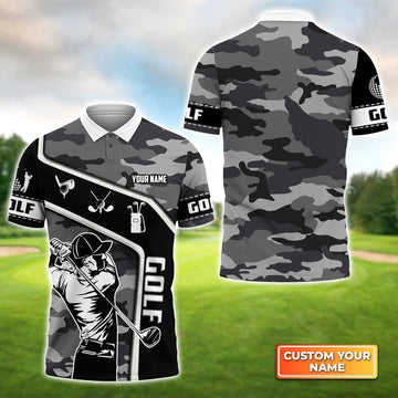 Unisex 3D Graphic Golf Camo Pattern Personalized Name 3D Polo Shirt For Golfers