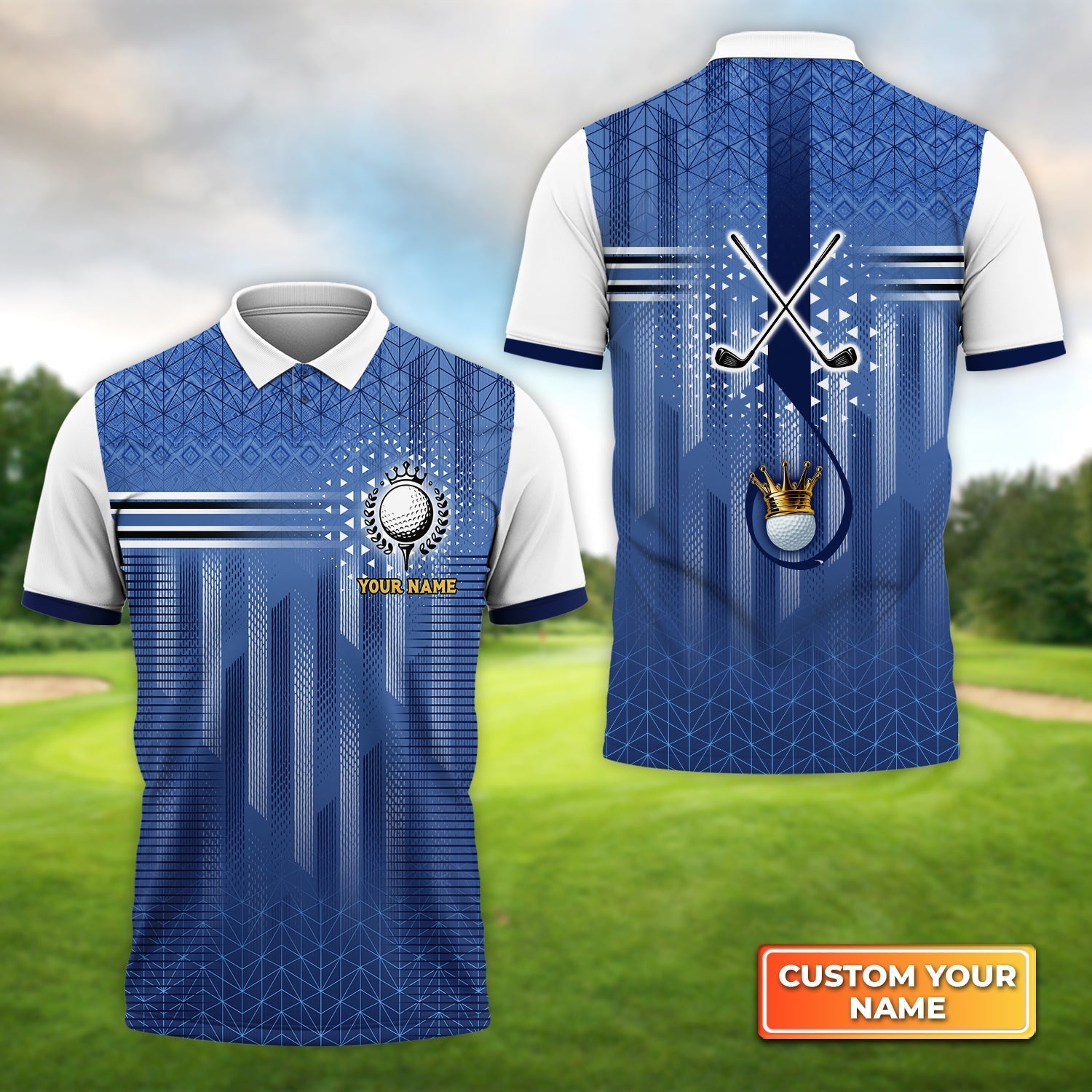 Unisex 3D Graphic Golf Seamless Tartan Pattern Personalized Name 3D Polo Shirt For Golfers
