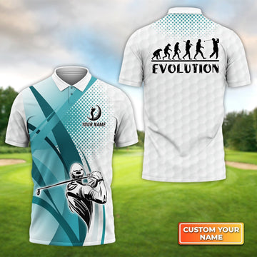 Golfing Evolution Blue Pattern - Personalized Name 3D Polo Shirt For Golfers