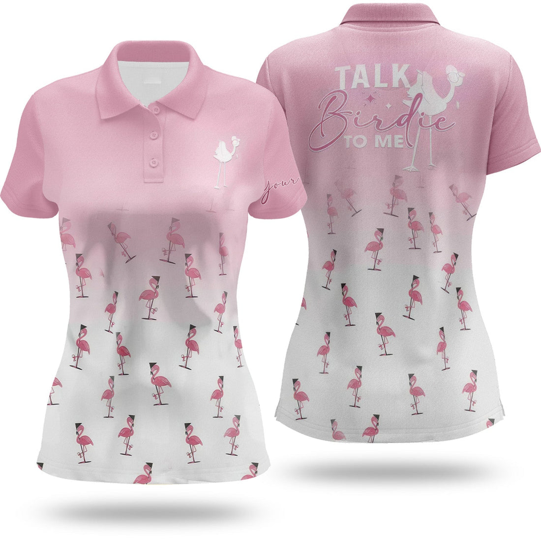 Talk Birdie To Me Flamingo Womens Golf Polo ShirtCustom Ladies Golf Shirt, Womens Golf Gifts