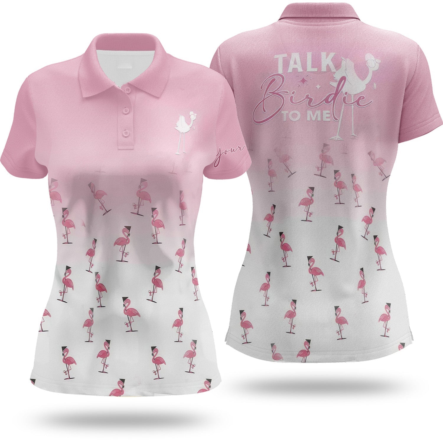 Talk Birdie To Me Flamingo Womens Golf Polo ShirtCustom Ladies Golf Shirt, Womens Golf Gifts