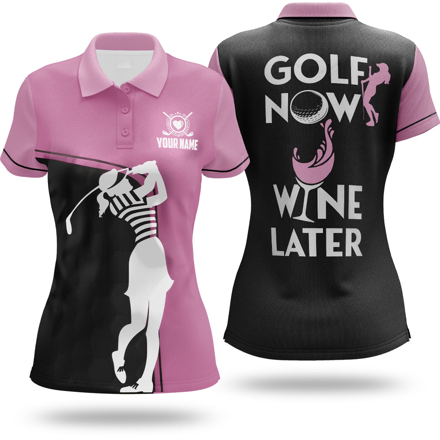 Golf Now Wine Later Custom Womens Golf Polo ShirtGolfing Apparel, Womens Golf Gifts