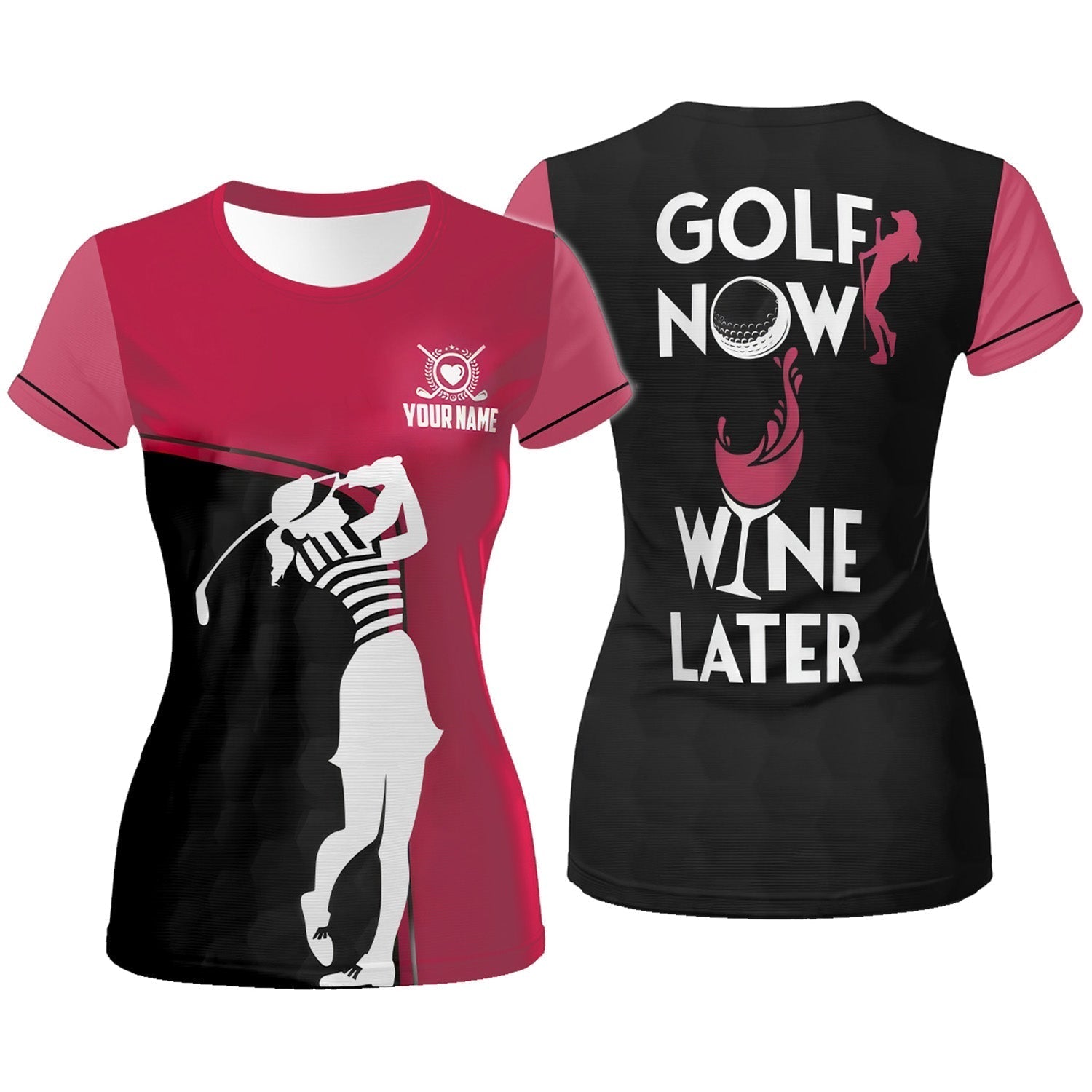 Golf Now Wine Later Custom Womens Golf Polo ShirtGolfing Apparel, Womens Golf Gifts