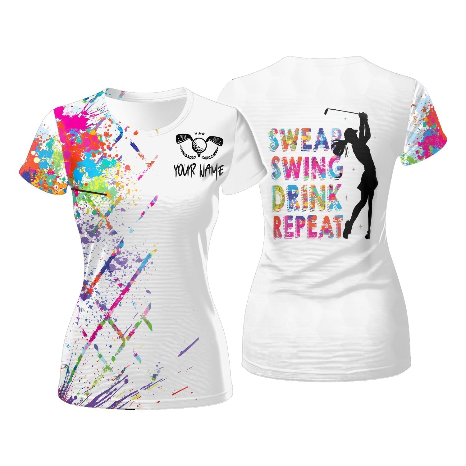 Swing Swear Drink Repeat Custom Womens Golf Polo ShirtGolfing Apparel, Womens Golf Gifts