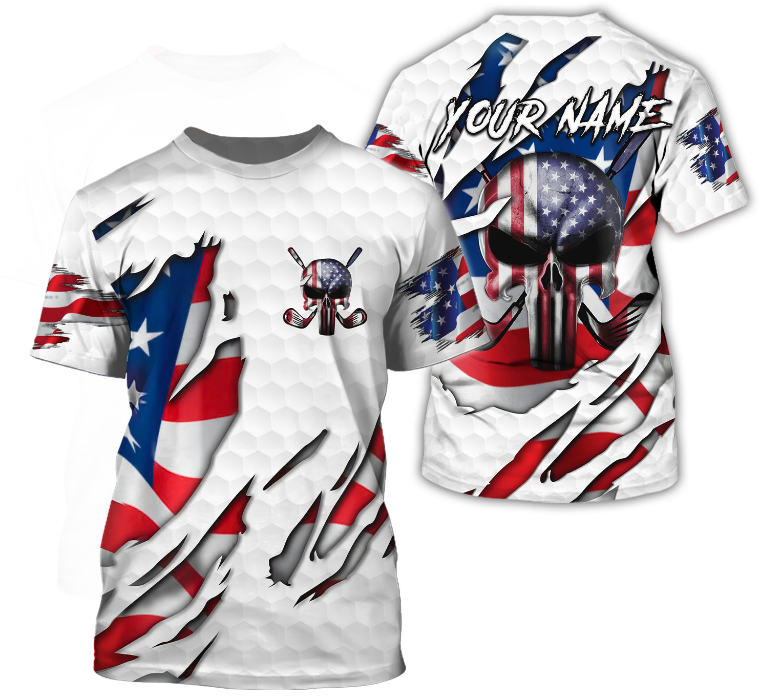 American Skull Flag Custom Golf Polo ShirtGift For Golfers, Golf Gift For Men, America 250 Anniversary Golf Shirt