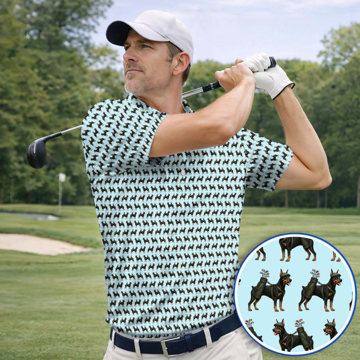 Doberman Golf Polos, Crazy Doberman Pattern Golf Shirt, Dog Lover Golf Gift