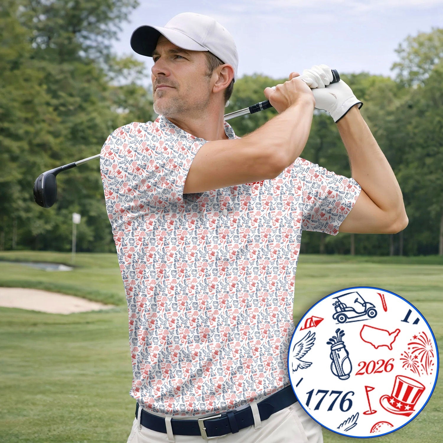 USA 250th Patriotic Pattern Golf Shirt, 1776–2026 American Golf Polos, Crazy Golf Shirts For Golfer