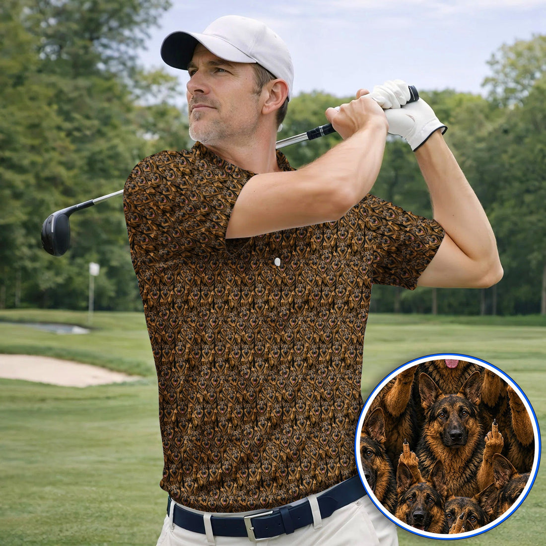 German Shepherd Pattern Golf Polos, Funny German Shepherd Shirt, Dog Lover Golf Gift