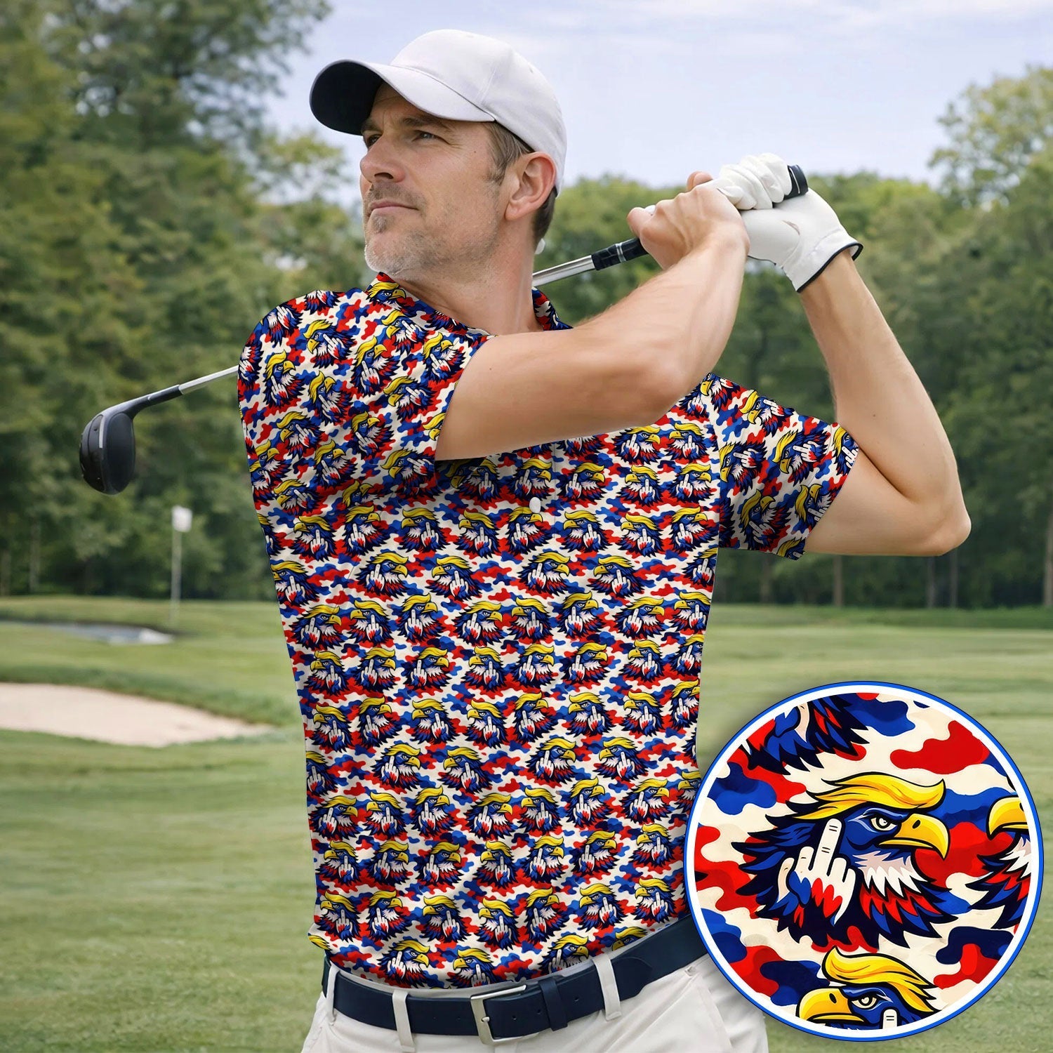 Funny American Eagle Pattern Golf Shirt, America 250th Patriotic Golf Polos, Golf Gift For Golfer