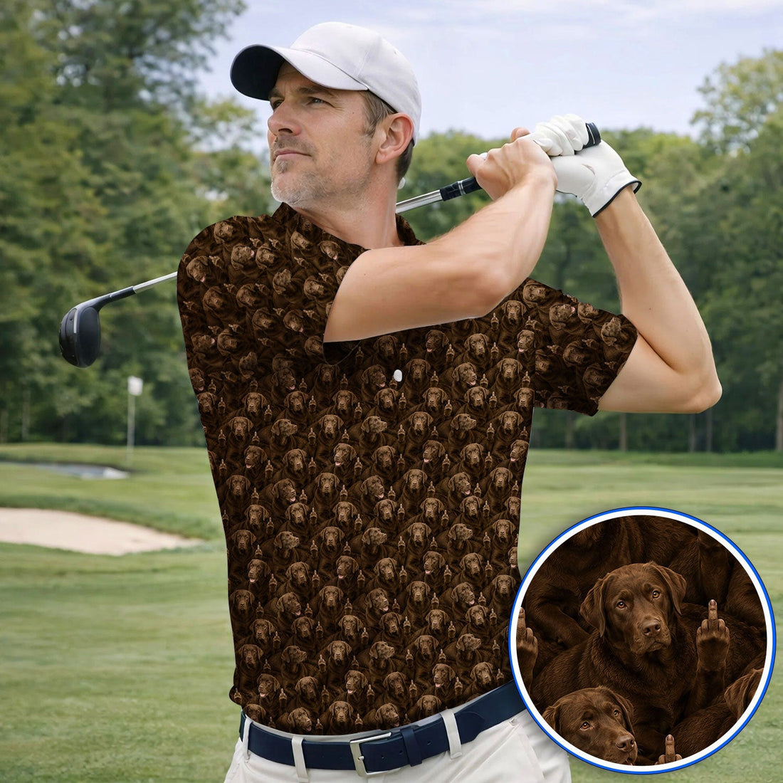 Funny Labrador Golf Polos, Lab Dog Pattern Golf Shirt, Crazy Golf Gift For Golfer