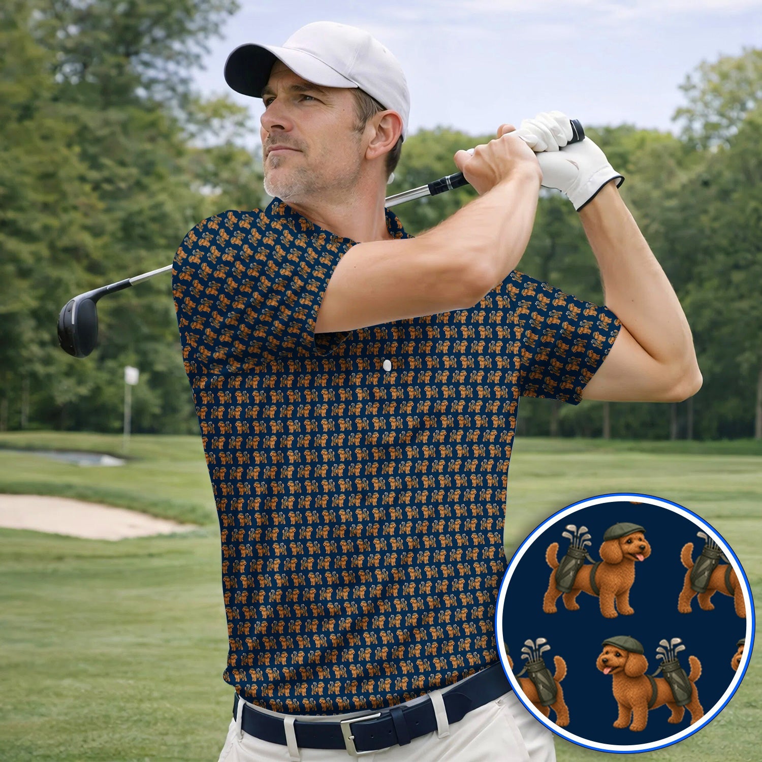 Funny Dog Pattern Golf Shirt, Poodle Golf Polos, Golf Gift For Golfer