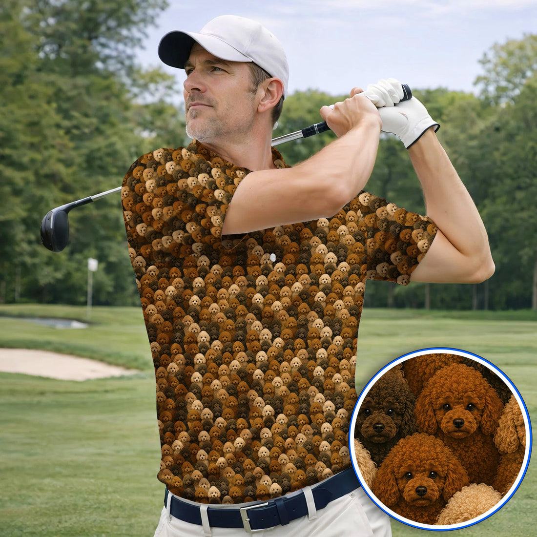 Funny Poodle Pattern Golf Polos, Poodle Dog Golf Shirt, Golfer Dog Lover Gift
