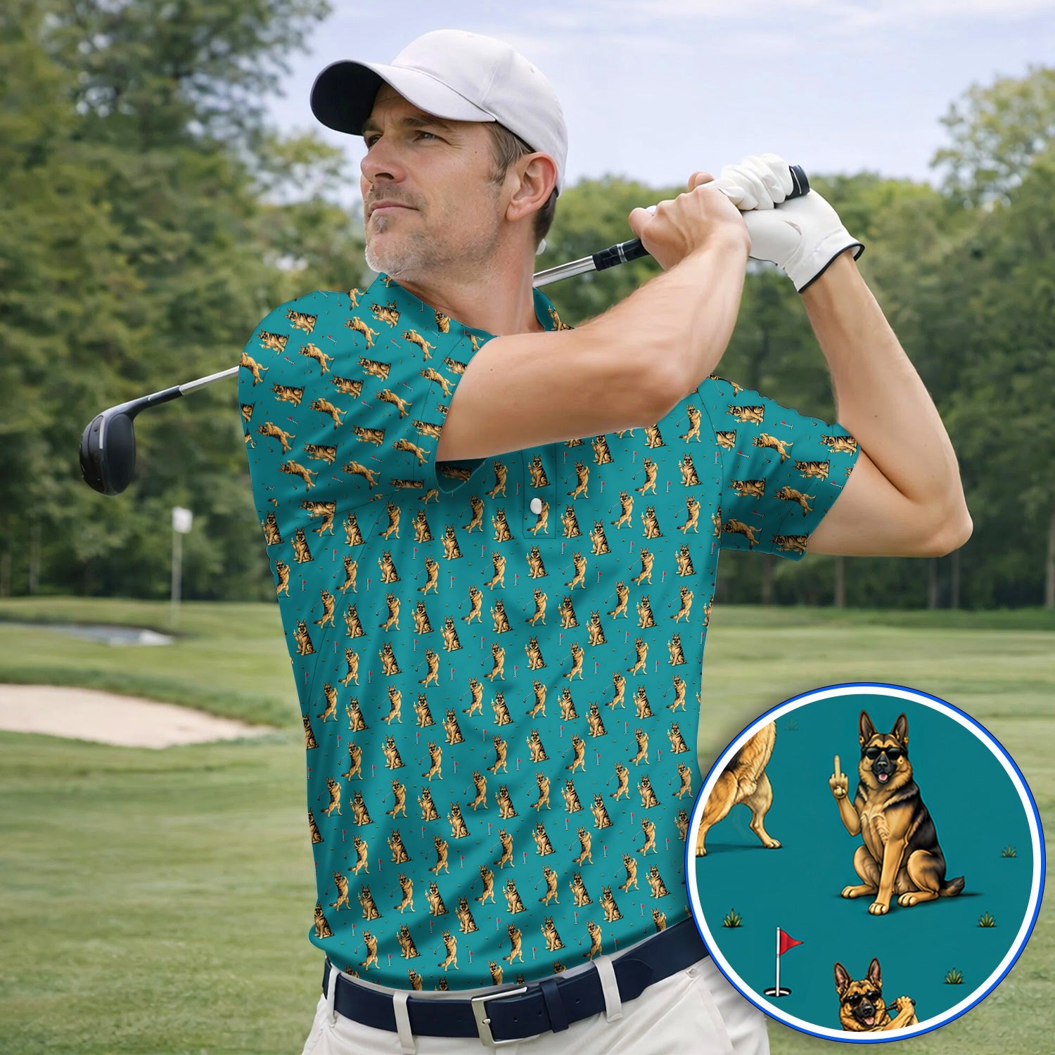 Funny German Shepherd Golf Shirt, Dog Lover Pattern Golf Polos, Golf Gift For Golfer