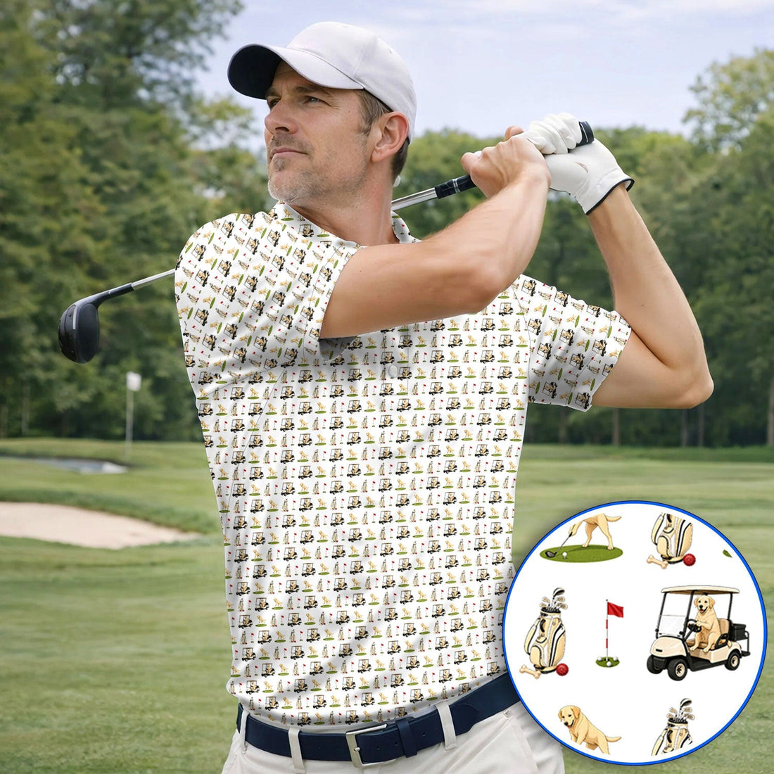 Funny Labrador Pattern Golf Shirt, Labrador Driving Golf Cart Polos, Unique Dog Lover Gift For Golfer
